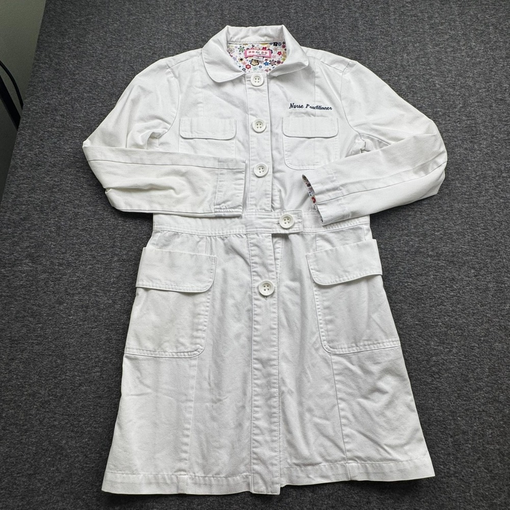 Koi by Kathy Peterson Nurse Practitioner Long White Lab Coat Womens Small Button